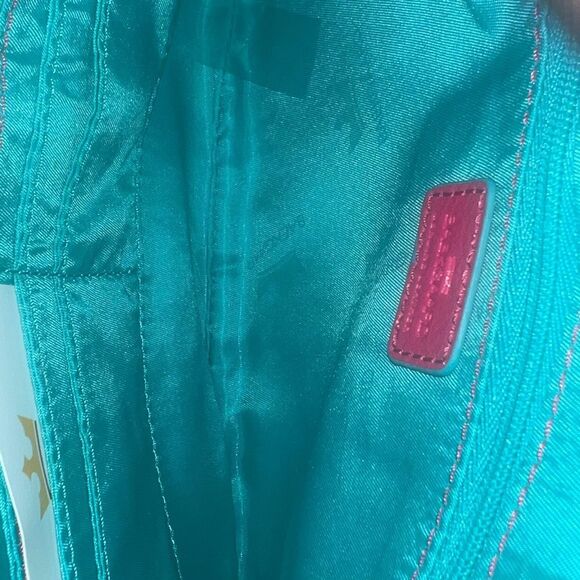 Baekgaard Genuine Leather Gathered Clutch Bag Azalea Pink & Turquoise NWT - Picture 5 of 5